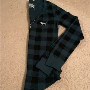 PINK Green Plaid Thermal Sleep Shirt